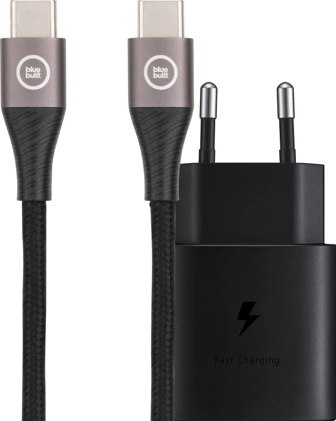 Samsung Super Fast Charging Ladegerät 25 W + BlueBuilt USB-C auf USB-C Kabel 1,5 m Nylon